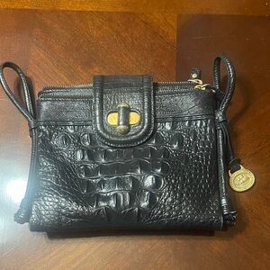 Brahmin leather Classic Black Croc-Embossed Women's Crossbody Bag black